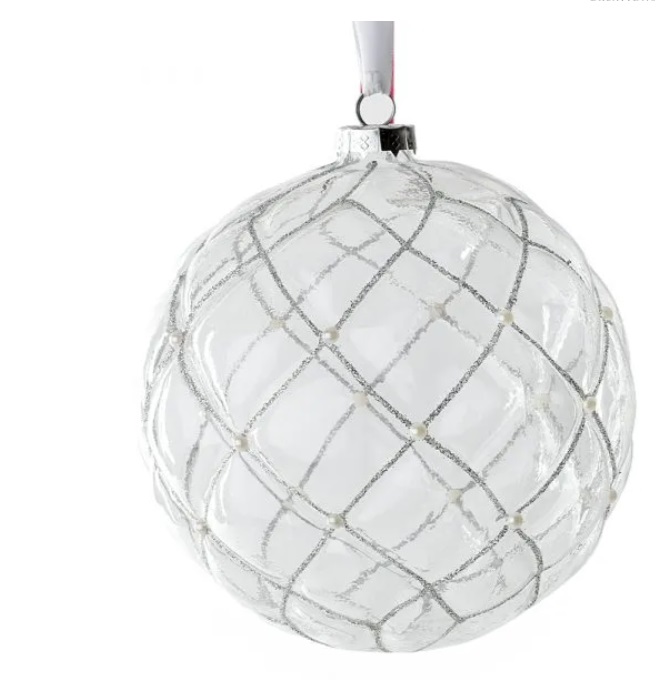 Appendino sfera in vetro con filo argento - decoro natalizio - Hervit